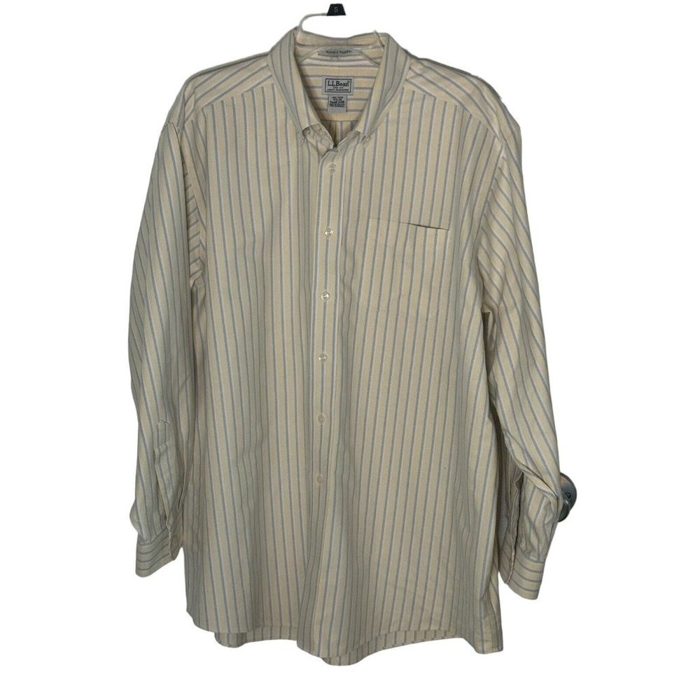 Mens LL Bean Long Sleeved Shirt Size 17.5/34 XL Wrinkle Resistant Striped